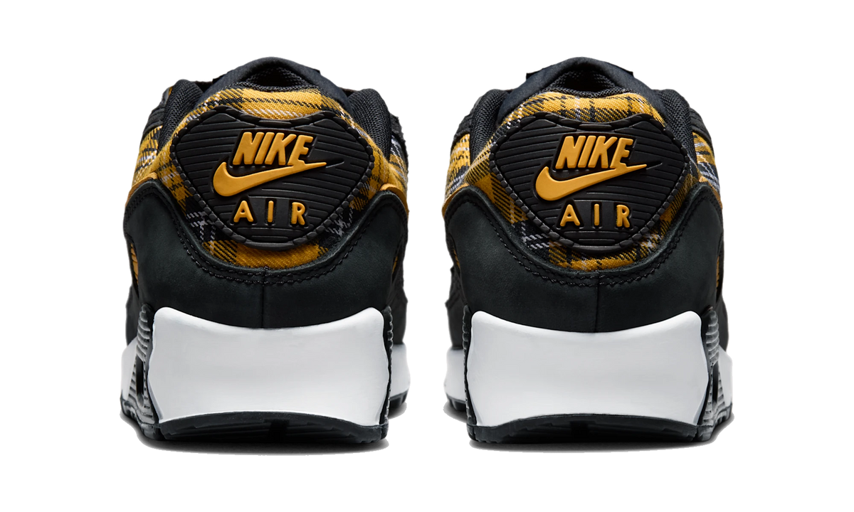 Overkicks - Nike Air Max 90 Black Yellow Ochre Plaid (IR5598-001) - detalle talón