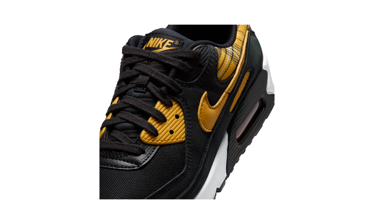 Overkicks - Nike Air Max 90 Black Yellow Ochre Plaid (IR5598-001) - detalle lateral interior