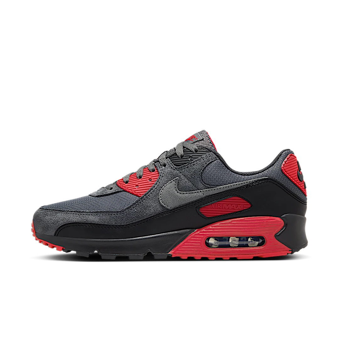 Overkicks - Nike Air Max 90 Smoke Grey Fire Red (DM0029-007) - vista lateral