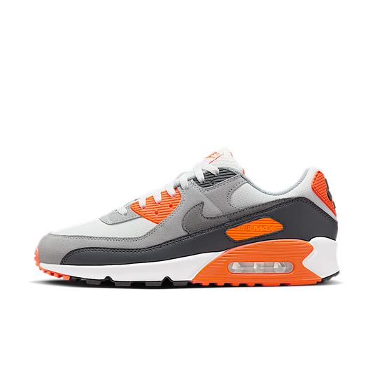 Overkicks - Nike Air Max 90 Summit White Safety Orange Dark Smoke Grey Smoke Grey (DM0029-108) - vista lateral