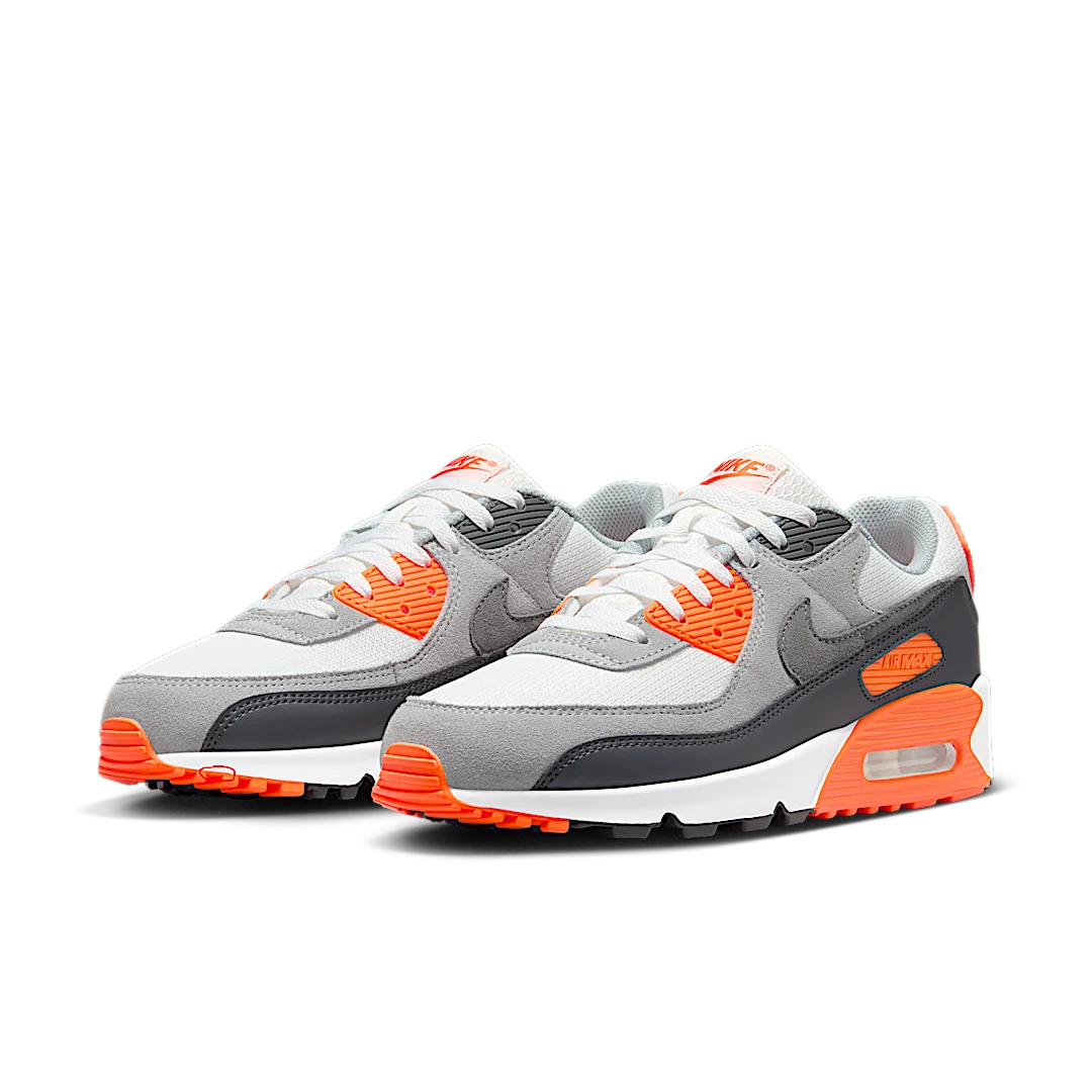 Overkicks - Nike Air Max 90 Summit White Safety Orange Dark Smoke Grey Smoke Grey (DM0029-108) - vista trasera