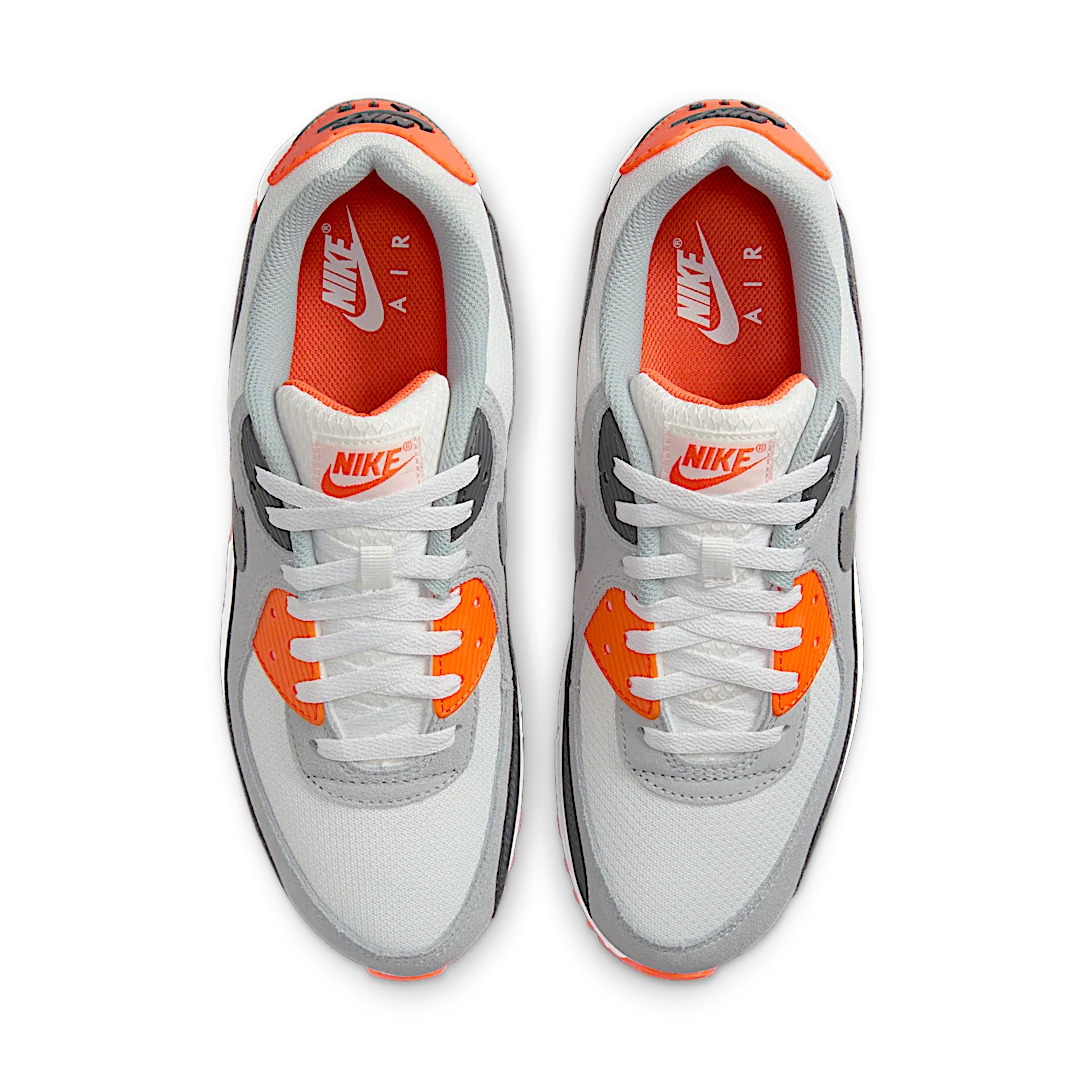 Overkicks - Nike Air Max 90 Summit White Safety Orange Dark Smoke Grey Smoke Grey (DM0029-108) - par completo