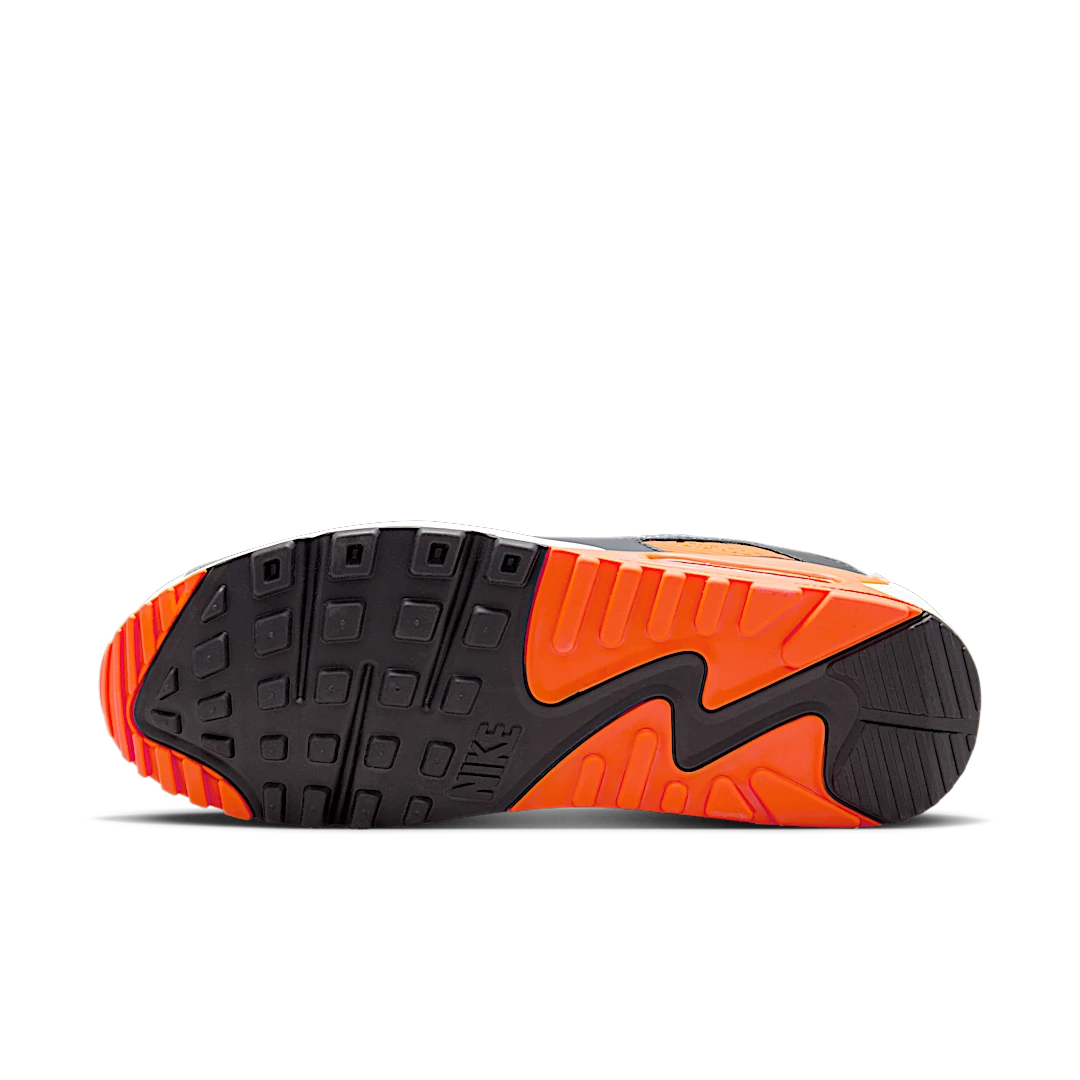 Overkicks - Nike Air Max 90 Summit White Safety Orange Dark Smoke Grey Smoke Grey (DM0029-108) - detalle suela
