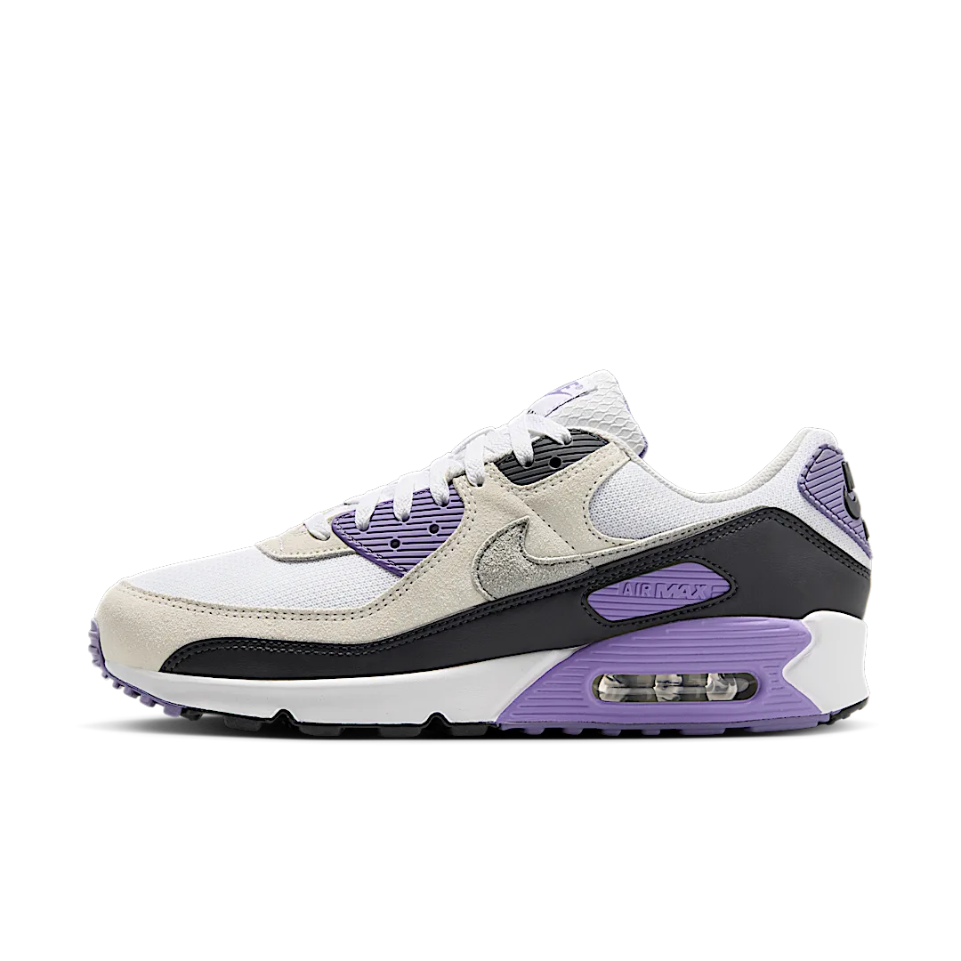 Overkicks - Nike Air Max 90 White Dusty Amethyst Photon Dust Light Smoke Grey (DM0029-114) - vista lateral