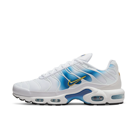 Overkicks - Nike Air Max Plus Spray Paint Swoosh White Blue (DX8962-100) - vista lateral