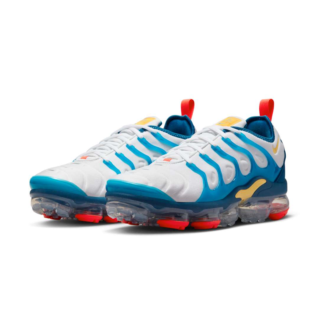 Overkicks - Nike Air VaporMax Plus White Citron Pulse Industrial Blue (FJ3999-100) - vista trasera