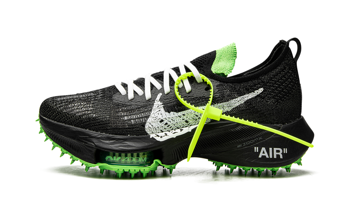 Overkicks - Nike Air Zoom Tempo Next% Flyknit Off-White Black Scream Green (CV0697-001) - vista lateral