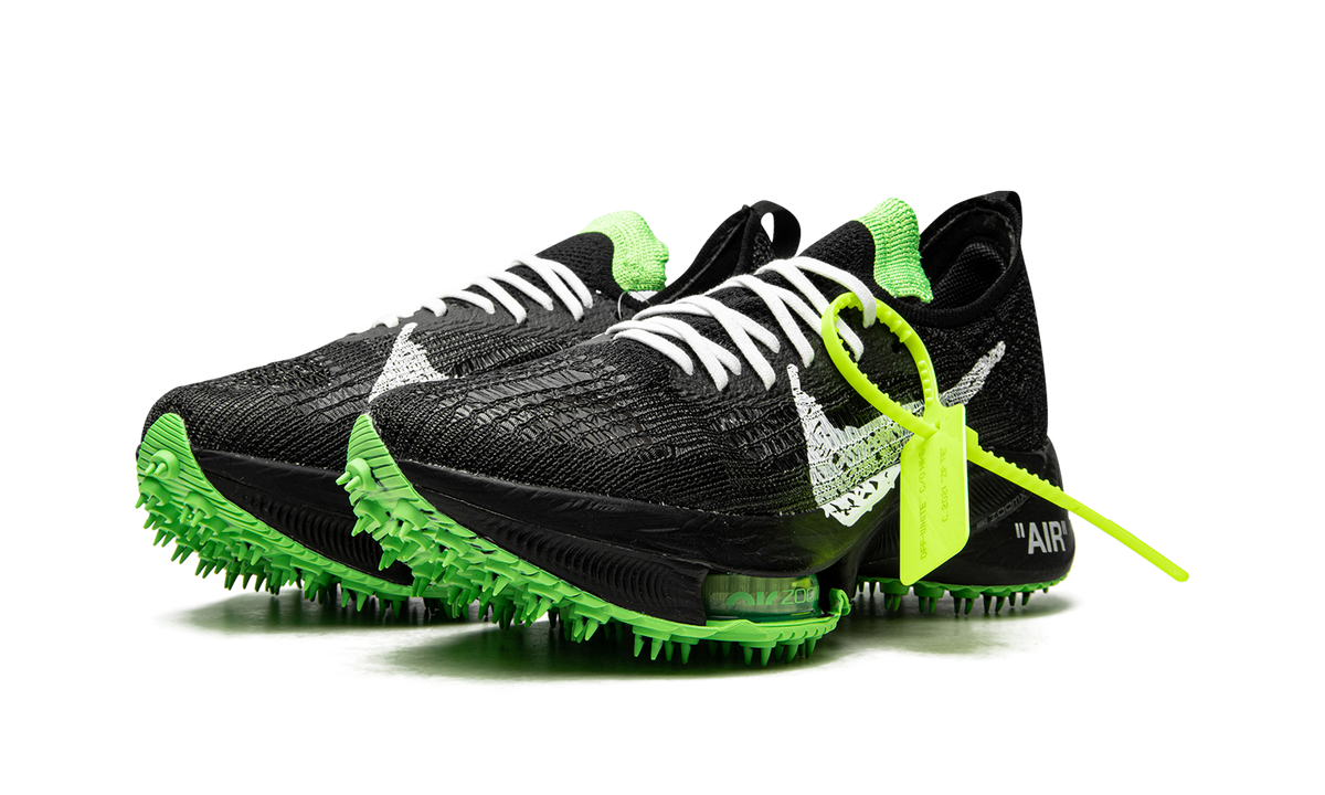 Overkicks - Nike Air Zoom Tempo Next% Flyknit Off-White Black Scream Green (CV0697-001) - vista trasera