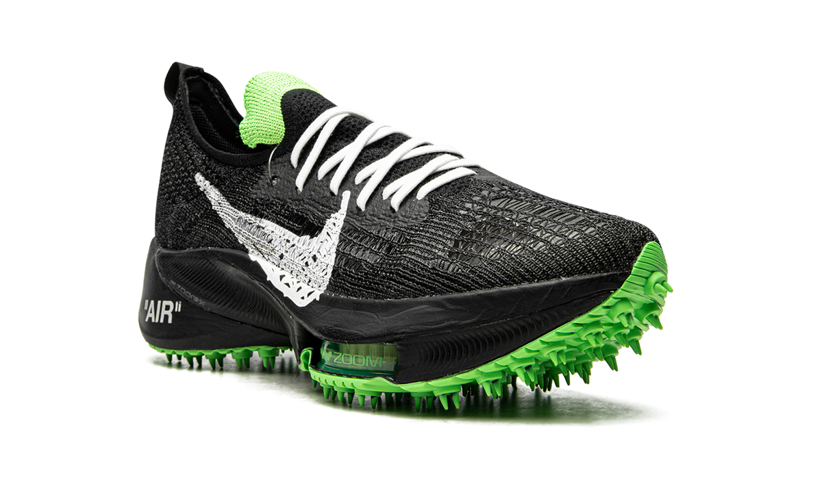 Overkicks - Nike Air Zoom Tempo Next% Flyknit Off-White Black Scream Green (CV0697-001) - detalle lengüeta