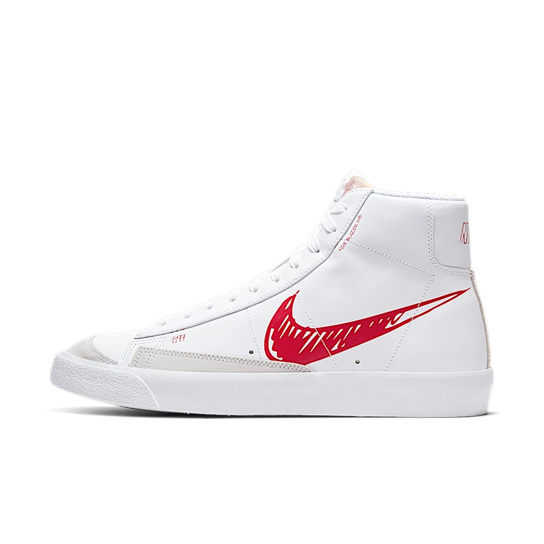Overkicks - Nike Blazer Mid 77 Sketch White Red (CW7580-100) - vista lateral