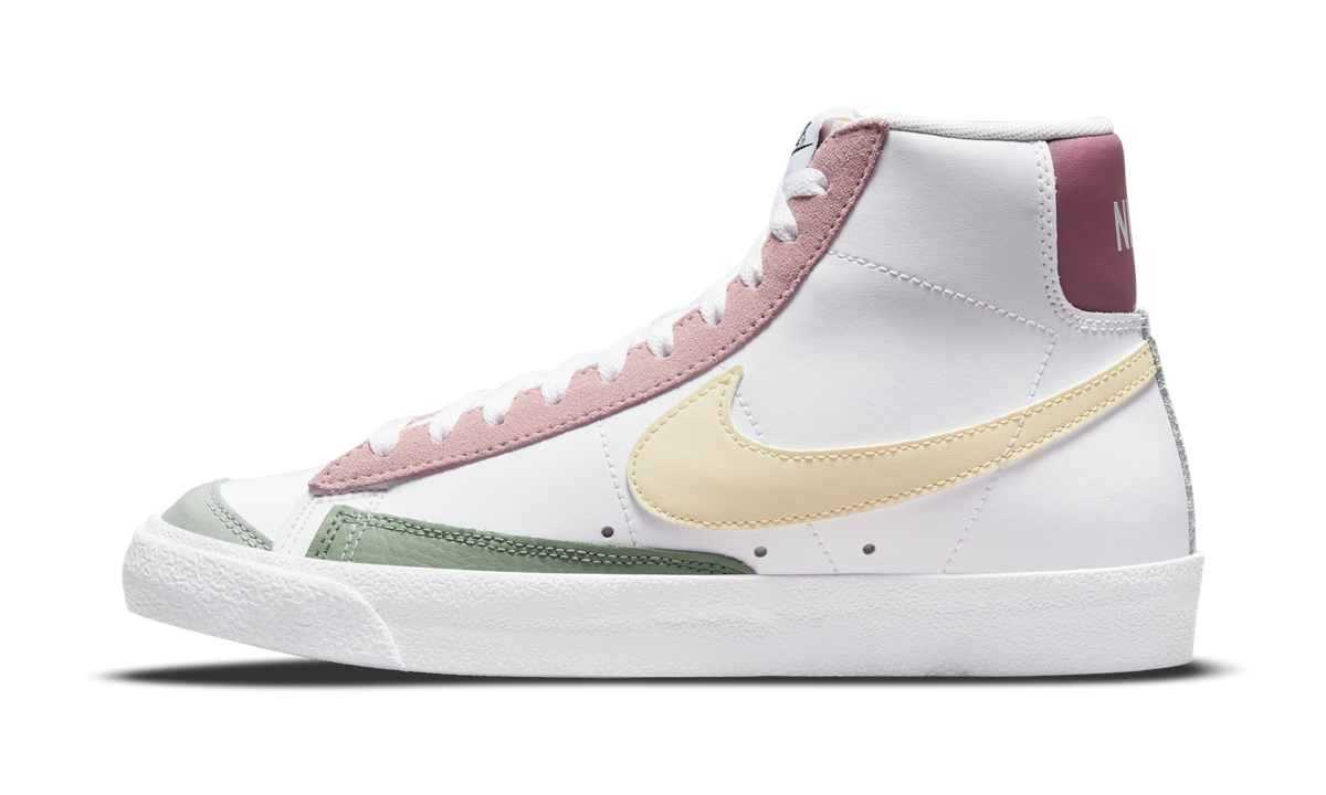 Overkicks - Nike Blazer Mid 77 White Pink Green Yellow (Womens) (DN5052-100) - vista lateral