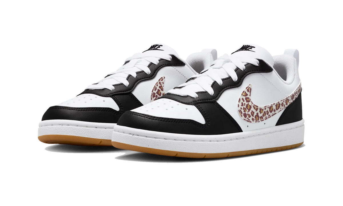 Overkicks - Nike Court Borough Low Black White Leopard Swoosh (GS) (IR0566-001) - imagen 2