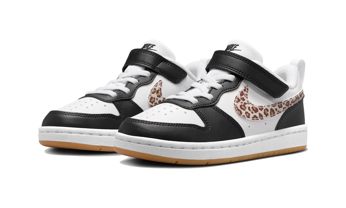 Overkicks - Nike Court Borough Low Black White Leopard Swoosh (PS) (IR0564-001) - imagen 2