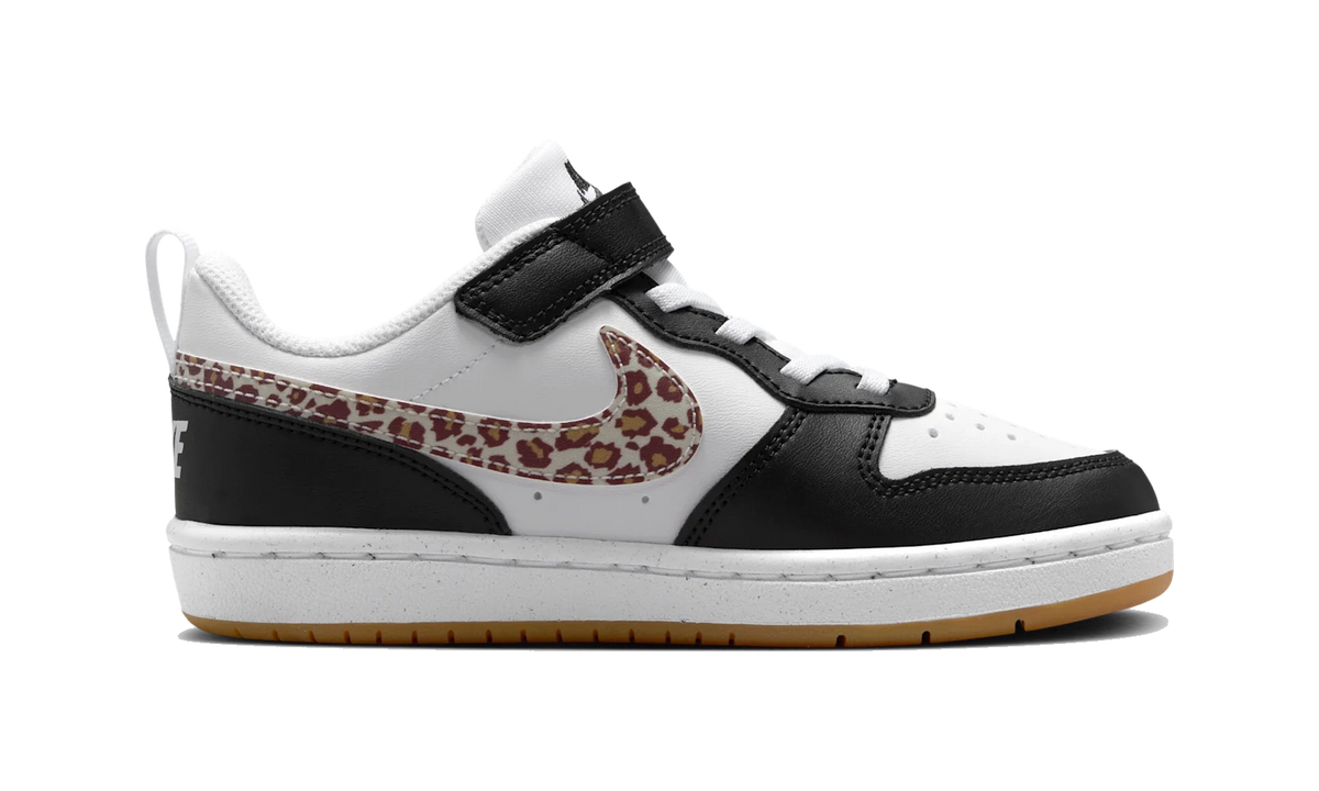 Overkicks - Nike Court Borough Low Black White Leopard Swoosh (PS) (IR0564-001) - imagen 4