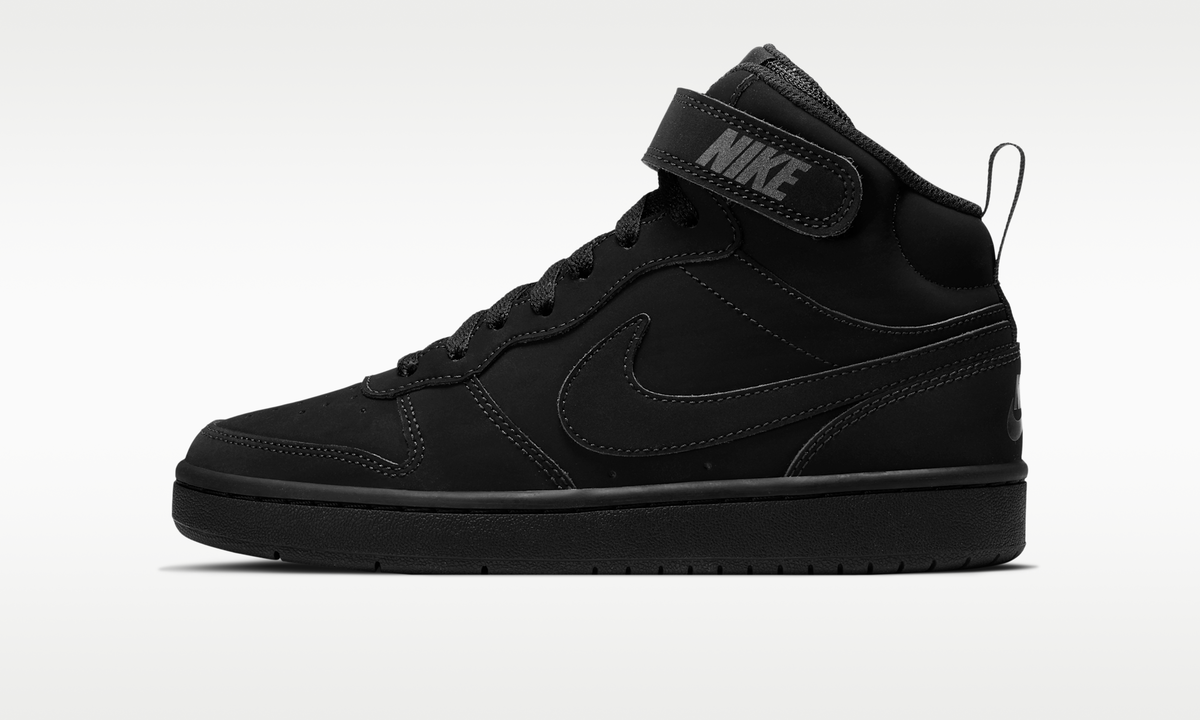 Overkicks - Nike Court Borough Mid 2 Triple Black Nubuck (GS) (CW5867-001) - vista lateral