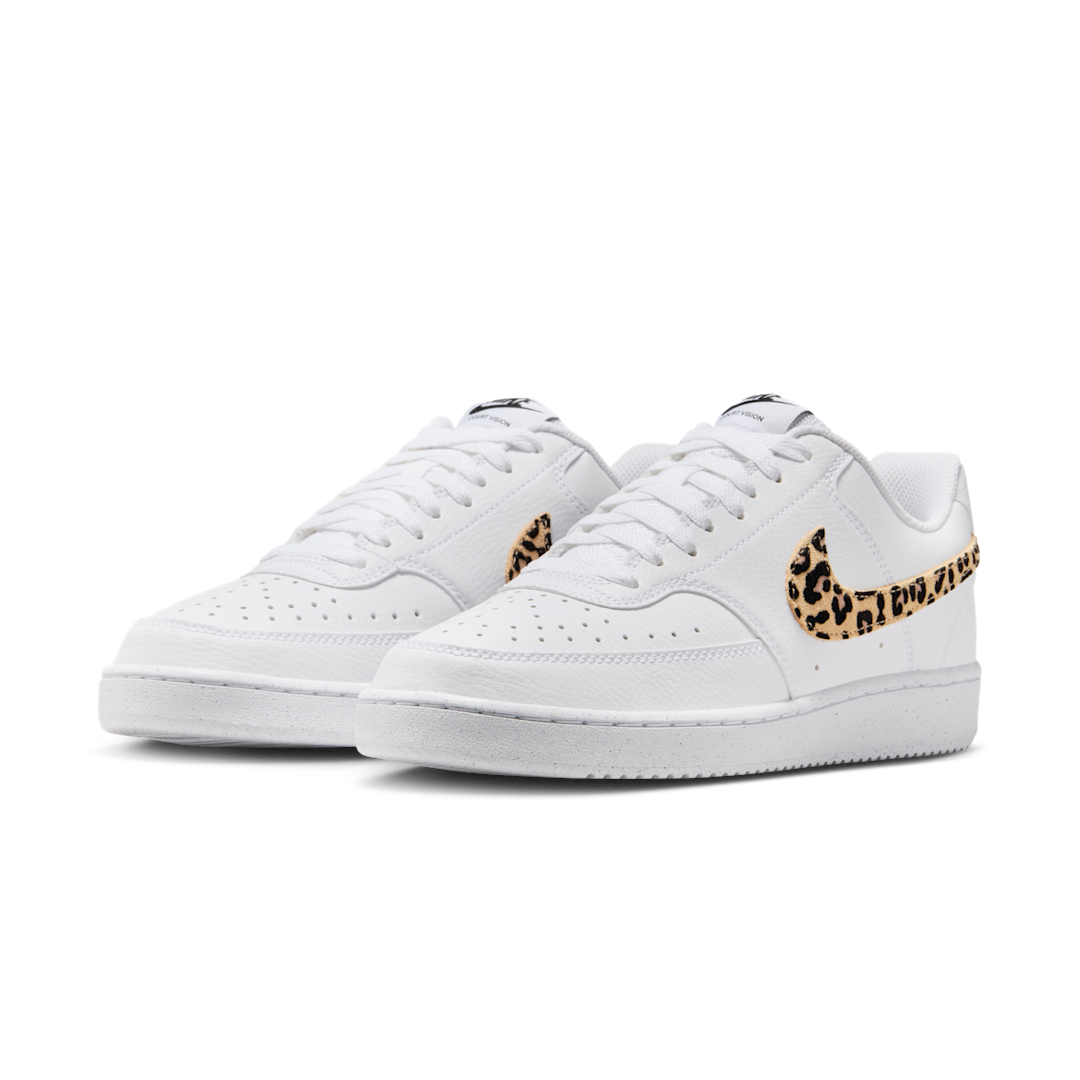 Overkicks - Nike Court Vision Low SE White Leopard Swoosh (Womens) (IM7646-100) - vista trasera