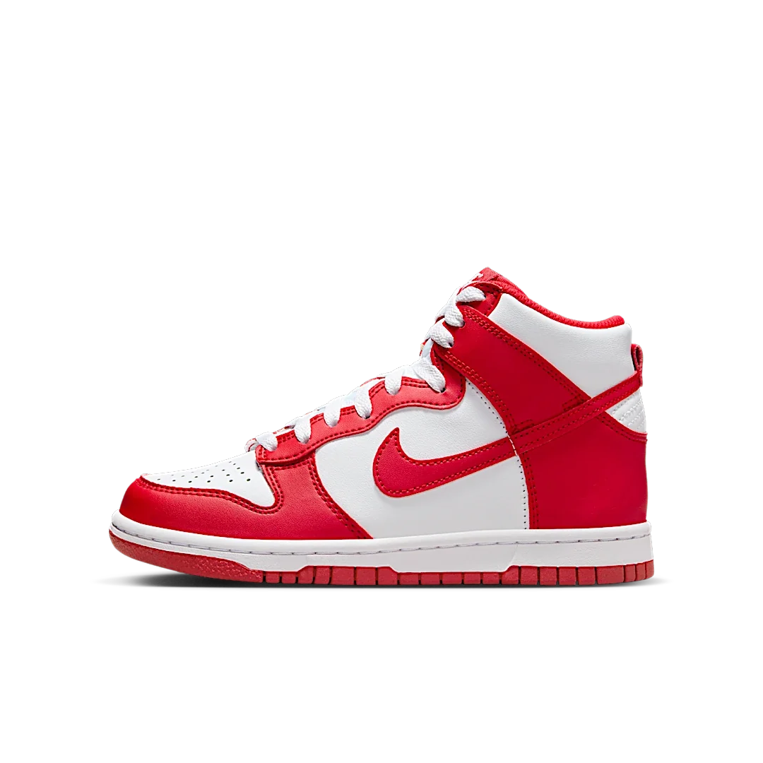 Overkicks - Nike Dunk High Championship White Red (Red Tongue Tag) (GS) (DB2179-115) - vista lateral