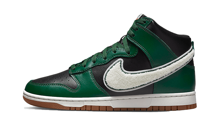 Overkicks - Nike Dunk High Chenille Swoosh Black Green (DR8805-001) - vista lateral
