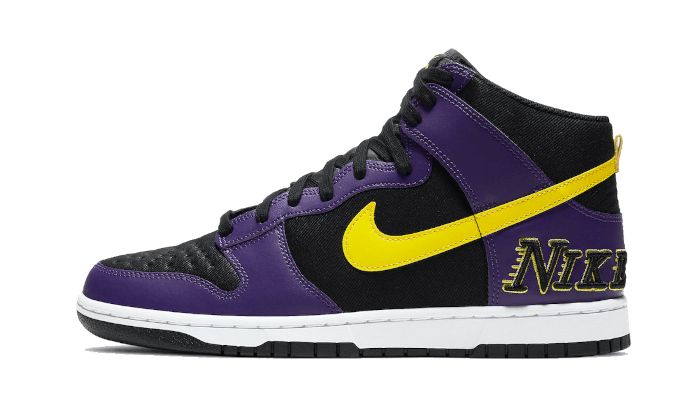 Overkicks - Nike Dunk High EMB Lakers (DH0642-001) - vista lateral