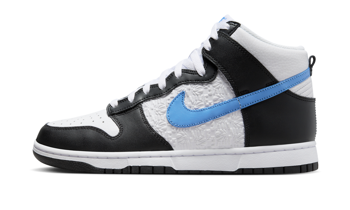 Overkicks - Nike Dunk High Retro FLC Black University Blue White (FJ4210-001) - vista lateral