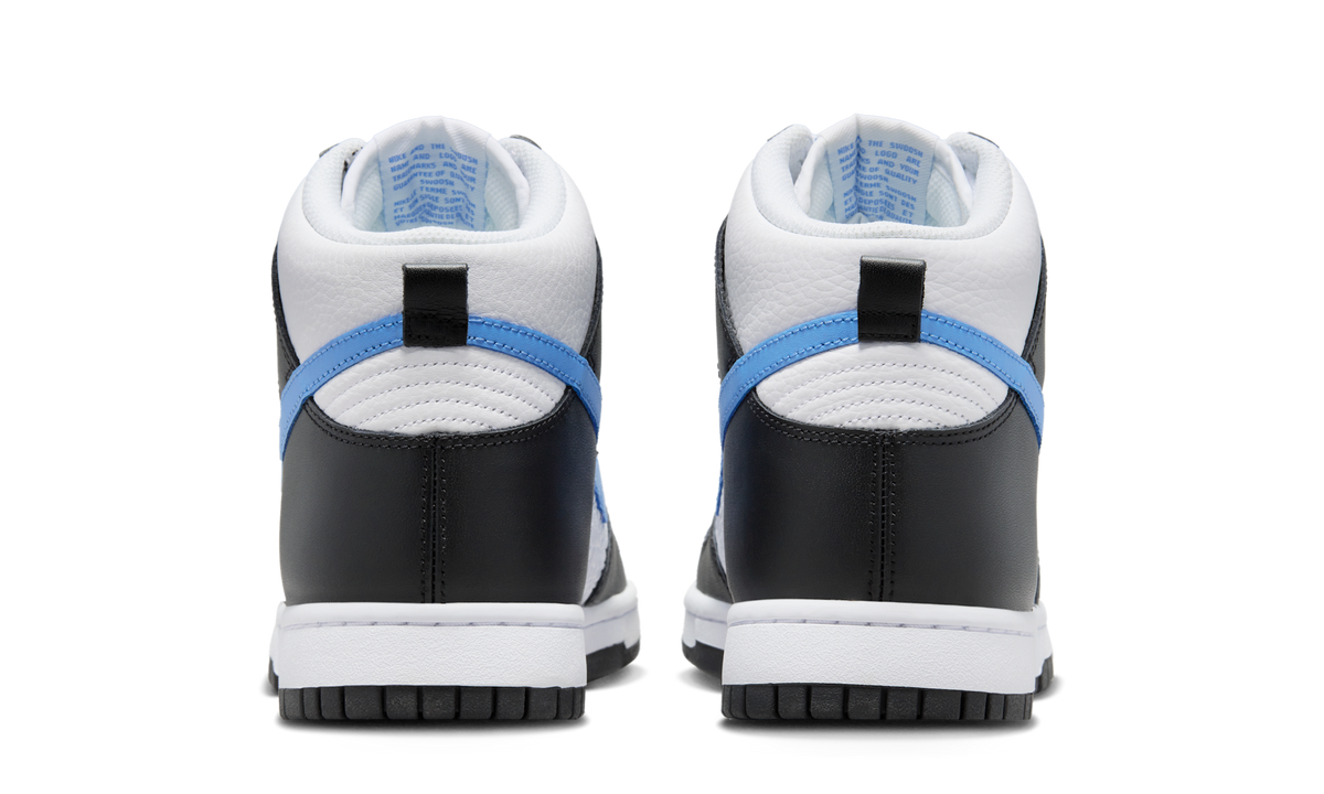 Overkicks - Nike Dunk High Retro FLC Black University Blue White (FJ4210-001) - detalle talón