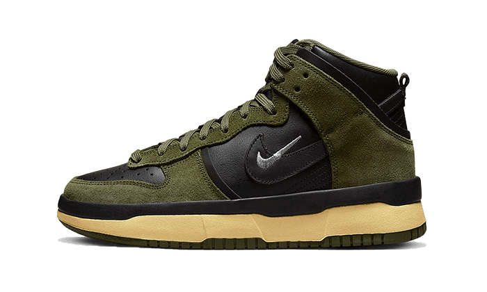 Overkicks - Nike Dunk High Up Medium Olive Black Velvet Brown Wolf Grey (DH3718-200) - vista lateral