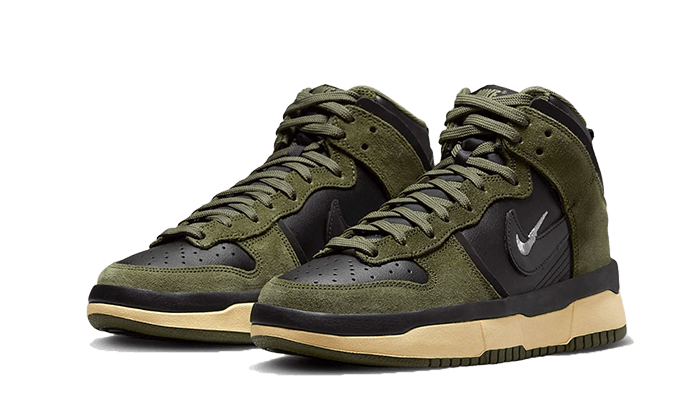 Overkicks - Nike Dunk High Up Medium Olive Black Velvet Brown Wolf Grey (DH3718-200) - vista trasera
