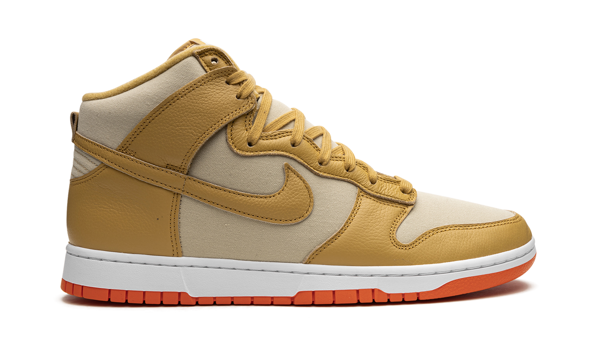Overkicks - Nike Dunk High Wheat Gold Safety Orange (DV7215-700) - detalle talón