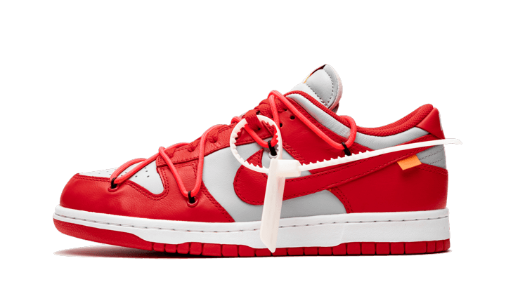 Overkicks - Nike Dunk Low Off-White University Red (CT0856-600) - vista lateral