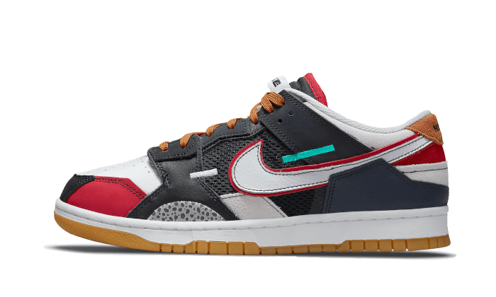 Overkicks - Nike Dunk Low Scrap Black Grey University Red (DN1775-001) - vista lateral