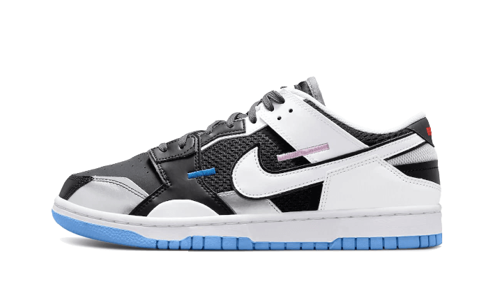 Overkicks - Nike Dunk Low Scrap Black Neutral Grey University Blue White (DN5381-001) - vista lateral