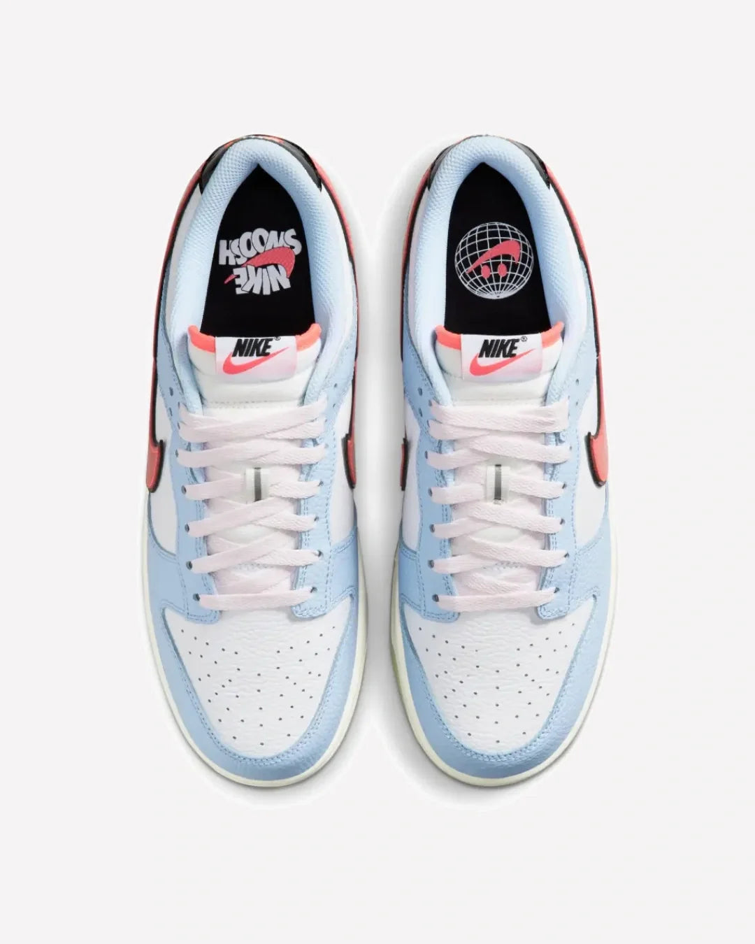 Overkicks - Nike Dunk Low Smiley Swoosh White Hydrogen Blue Crimson (IR0609-100) - par completo