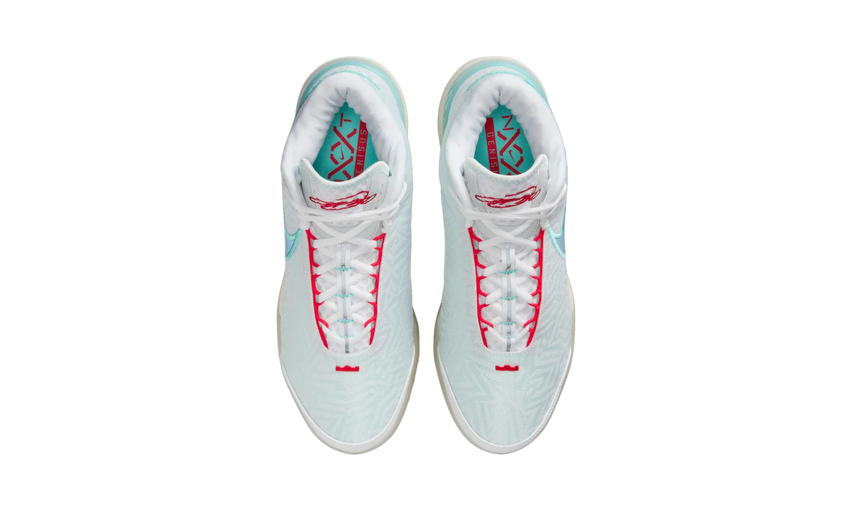 Overkicks - Nike LeBron NXXT Genisus White Aurora Green Siren Red Aegean Storm (HF0712-101) - vista superior