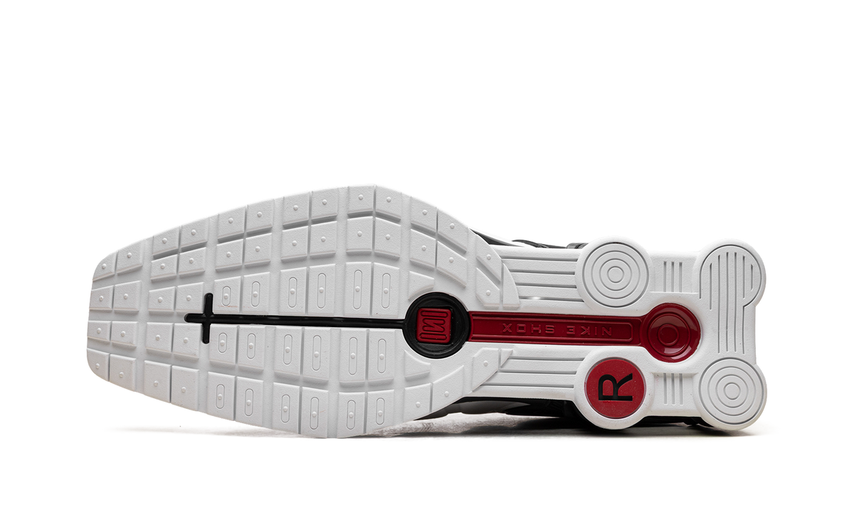Overkicks - Nike Shox MR4 Mule Martine Rose Metallic Platinum Varsity Red (Womens) (IM5420-100) - vista superior