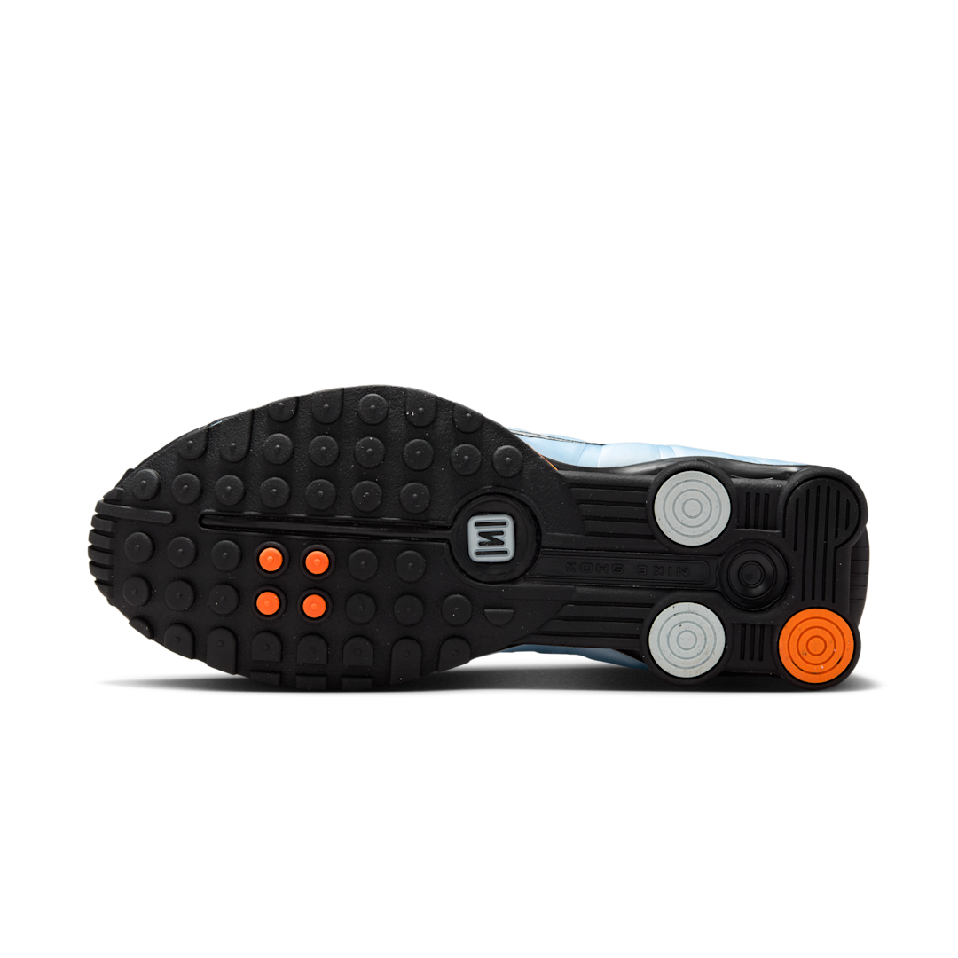 Overkicks - Nike Shox R4 Blue Tint Total Orange Black Metallic Silver (AR3565-401) - detalle suela