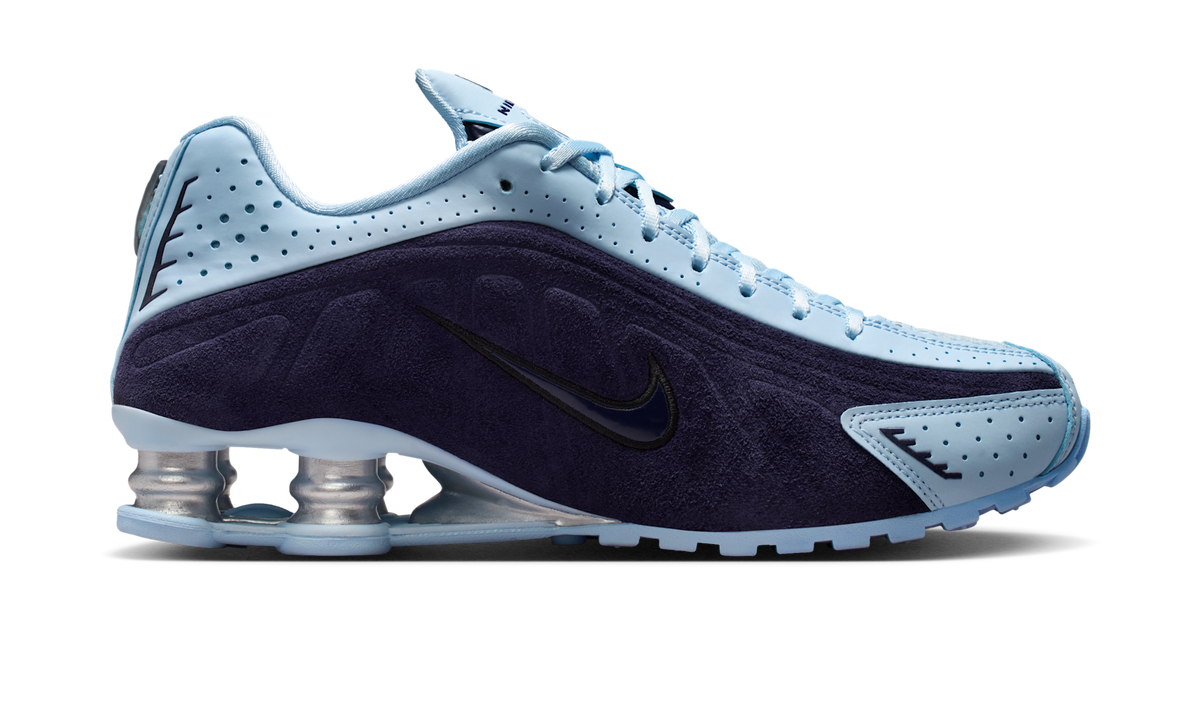 Overkicks - Nike Shox R4 Imperial Purple Celestine Blue (HQ7739-500) - detalle suela