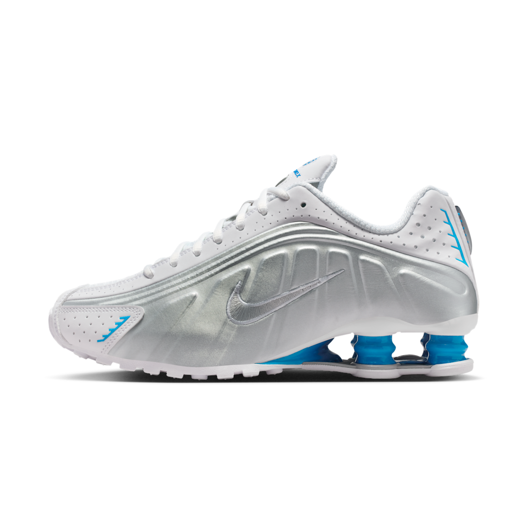 Overkicks - Nike Shox R4 White Blue Hero Silver (AR3565-105) - vista lateral