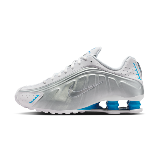 Overkicks - Nike Shox R4 White Blue Hero Silver (AR3565-105) - vista lateral