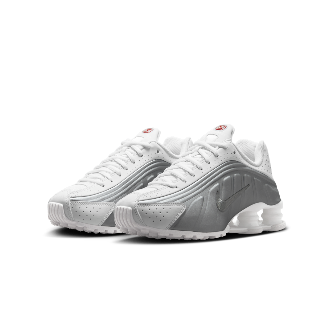 Overkicks - Nike Shox R4 White Bright Crimson Metallic Silver (GS) (CW2626-101) - imagen 2