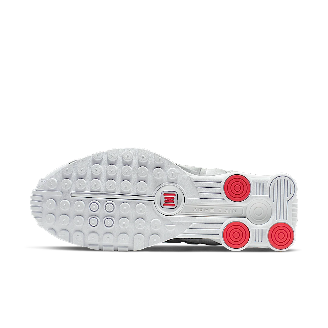 Overkicks - Nike Shox R4 White Metallic Silver (AR3565-101) - detalle suela