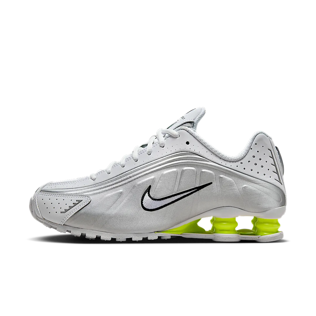 Overkicks - Nike Shox R4 White Metallic Silver Volt (AR3565-102) - vista lateral