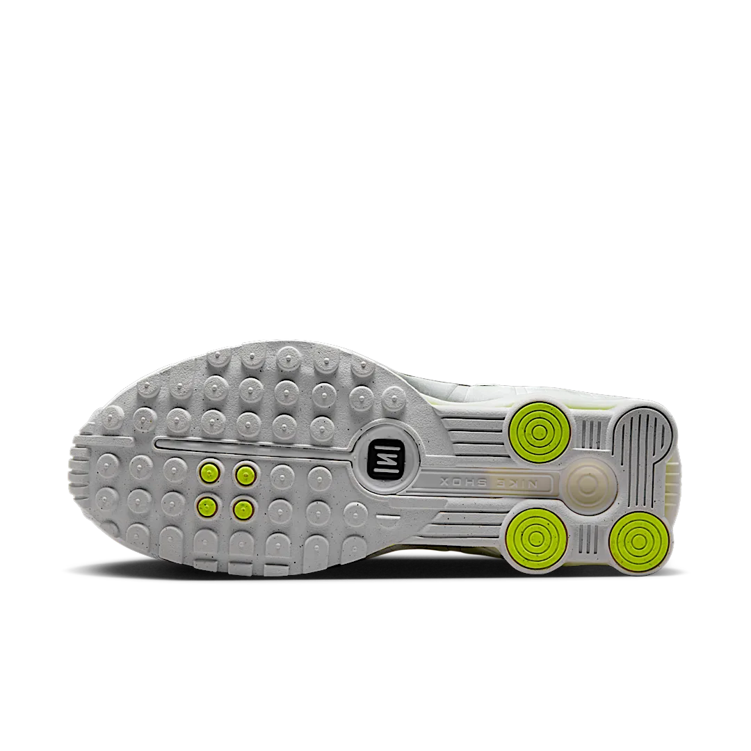 Overkicks - Nike Shox R4 White Metallic Silver Volt (AR3565-102) - detalle suela
