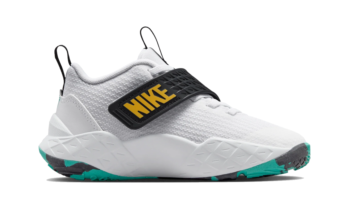 Overkicks - Nike Team Hustle D 12 White Black Emerald Topaz Gold (PS) (HF6280-105) - imagen 4