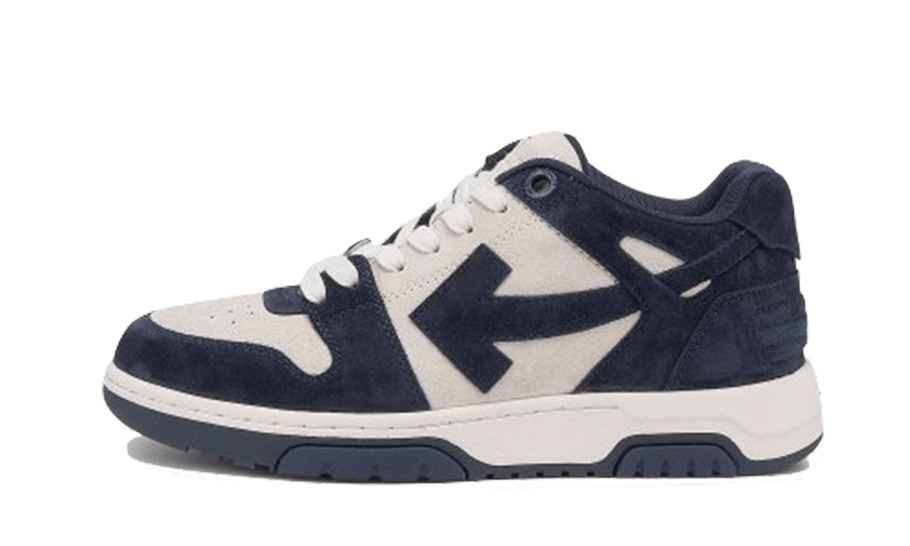 Overkicks - OFF-WHITE Out Of Office OOO Low Tops White Navy Blue Suede (OMIA189S23LEA0100146) - vista lateral