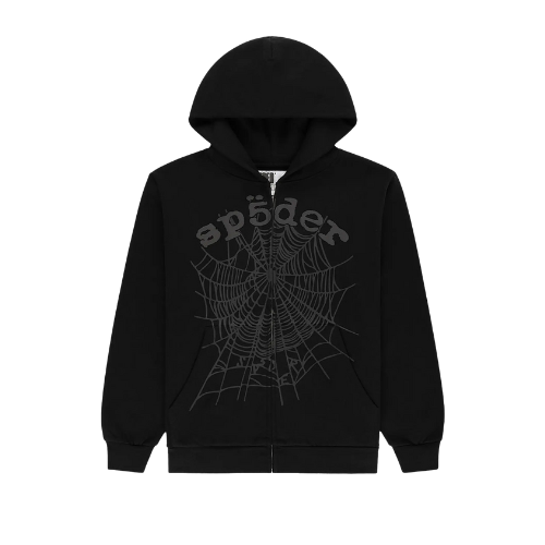 Overkicks - Sp5der OG Web V2 Phantom Zip Up Hoodie Black (SP5DER-OG-WEB-V2-PHANTOM-ZIP-UP-HOODIE-BLACK) - vista frontal