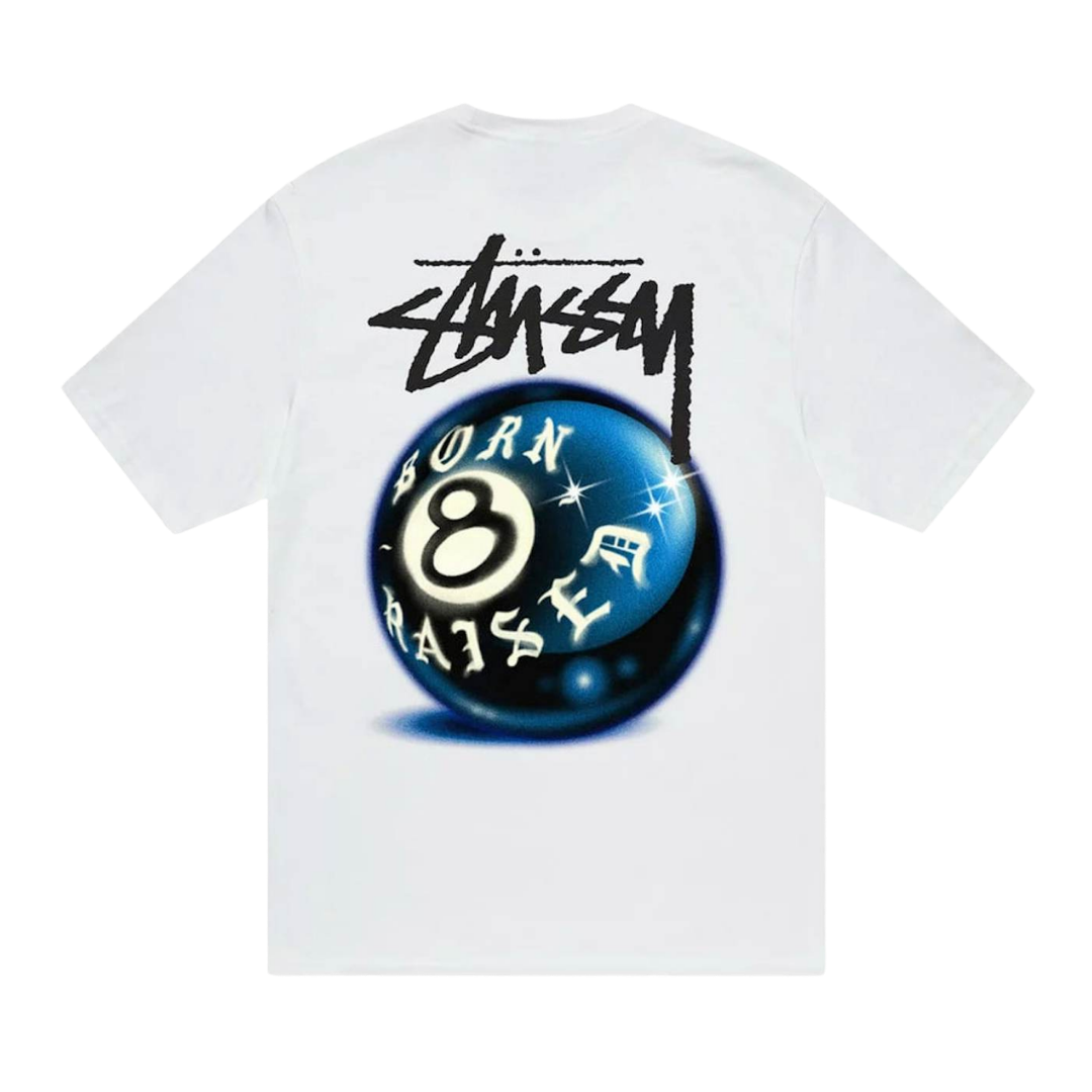Overkicks - Stussy Born X Raised 8 Ball Tee White (STUSSY-BORN-X-RAISED-8-BALL-TEE-WHITE) - vista frontal