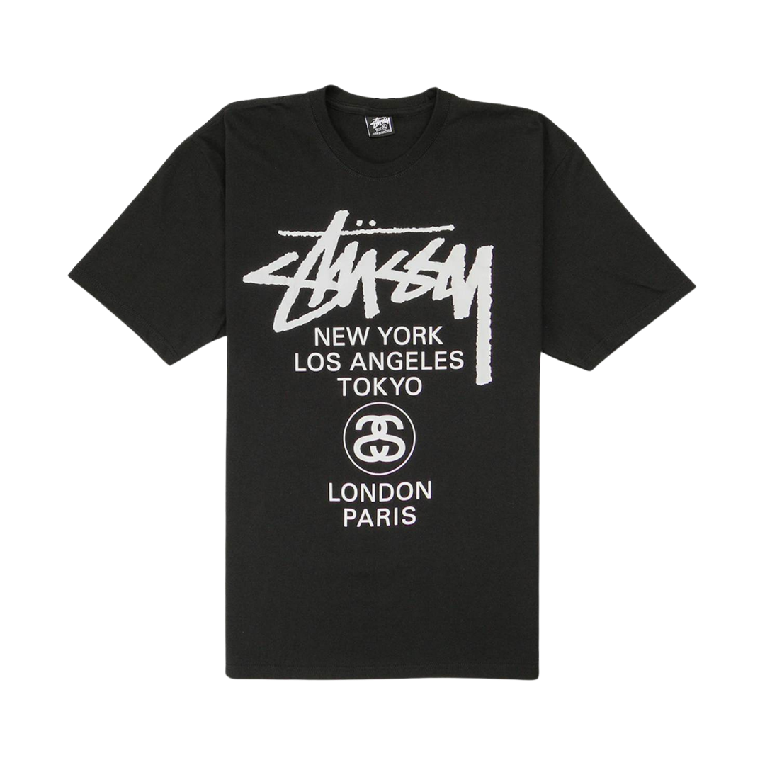 Overkicks - Stussy World Tour T-shirt Black (STUSSY-WORLD-TOUR-T-SHIRT-BLACK) - vista frontal