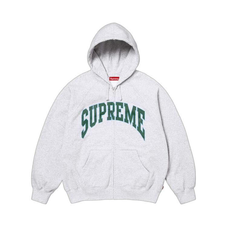 Overkicks - Supreme Cracked Raglan Zip Up Hooded Sweatshirt Ash Grey