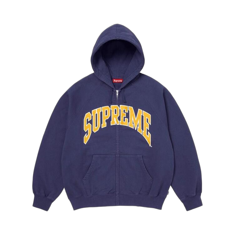Overkicks - Supreme Cracked Raglan Zip Up Hooded Sweatshirt Washed Navy