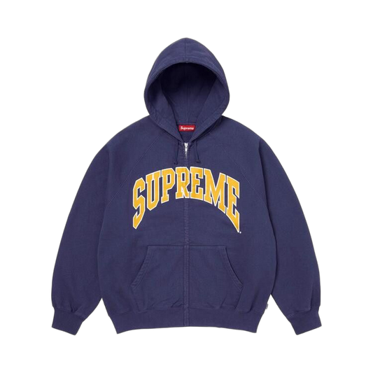 Overkicks - Supreme Cracked Raglan Zip Up Hooded Sweatshirt Washed Navy